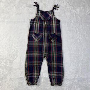 Hanna Andersson Chalkboard Plaid Heart Overalls Romper Size 3T 90 cm Blue Red